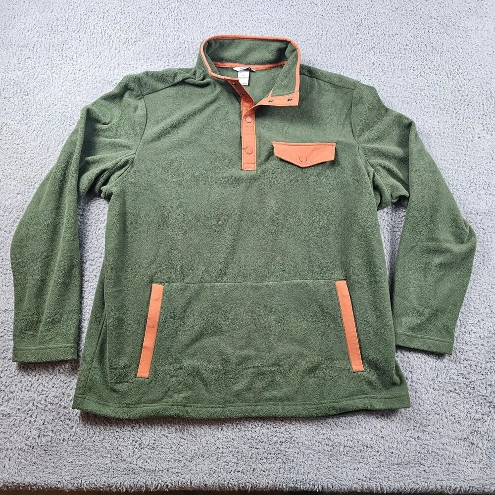 Duluth Trading Sweater Mens Large Green Fleece Pullover 1/4 Button Relaxed Hike